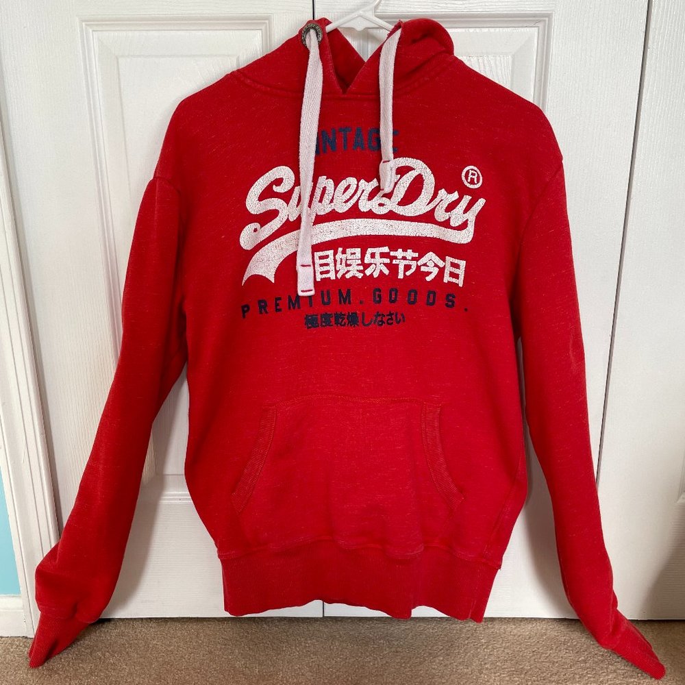 Men's red Superdry hoodie, size small